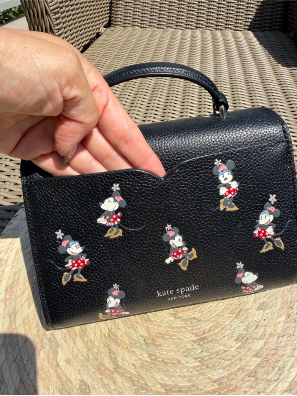 kate spade x Disney Black Minnie Mouse Pearl-Embellished Top-Handle Mini Bag - Picture 10 of 13